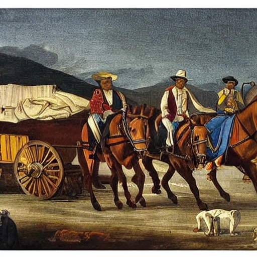 Transporte en el año 1800 en colombia valle del cauca, Oil Painting