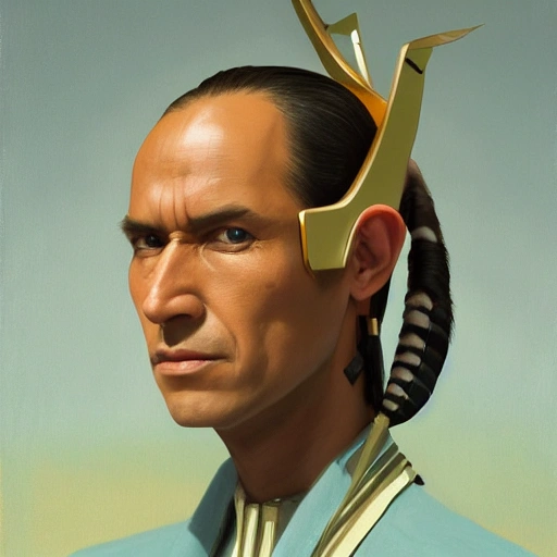 retrofuturism style, Oil on canvas, portrait, 8k, Native American Man, tipical outfit, perfect face, detailed face. Beautiful colors, beautiful patterns, chinoiserie wallpaper, Aykut Aydoğdu, Bob Peak, Howard Pyle, Rolf Armstrong, Artgerm, WLOP, John William Waterhouse, John Singer Sargent, Kandinsky, Miro, trending on Artstation, Midjourney.