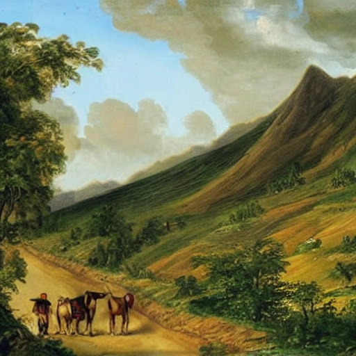 caminos en el año 1800 en colombia valle del cauca, Oil Painting