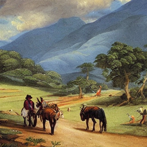 caminos en el año 1800 en colombia valle del cauca, Oil Painting