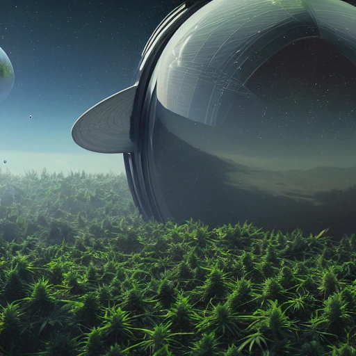 Picture a colony of humans, living and working on a distant planet and powered by clean, sustainable cannabis energy, hyper-realistic environments, 8K resolution, Blender, Octane Render, sci-fi, adventurous, cutting-edge, thrilling, Trippy, Cartoon