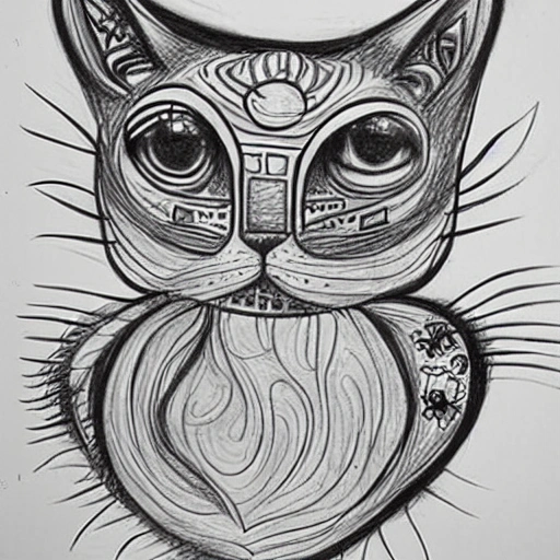 gato cosmico, Cartoon, Pencil Sketch