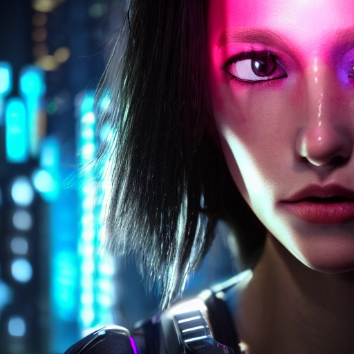 side close up portrait of 1 cyberpunk girl, detailed face, spotlight, cyberpunk city, wired, multicolored, vibrant high contrast, hyperrealistic, photografic, 8k, epic ambient light, octane render