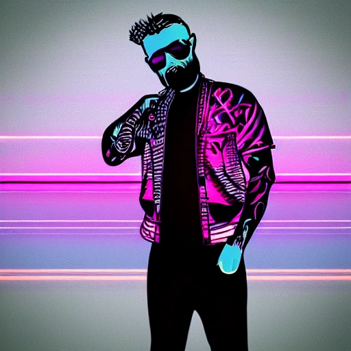 synthwave, profile pic, tattoo guy, realism