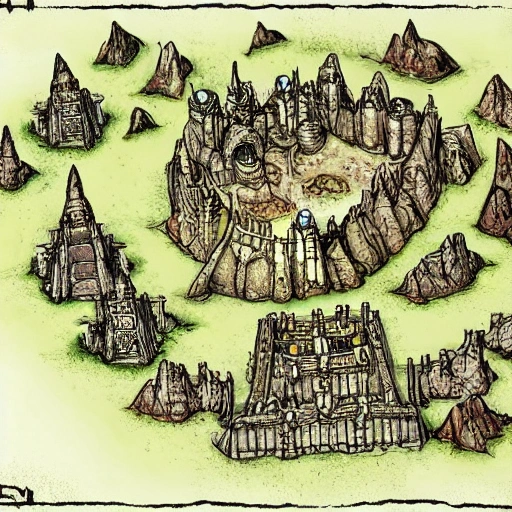 Authentic illustration of a dwarven city surrounding an enormous mountain in Warhammer Fantasy 