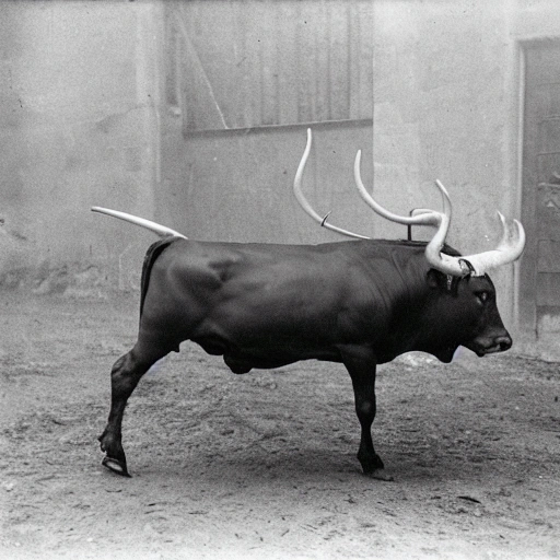 standing bull with human skin and dressed in armor, his head with horns