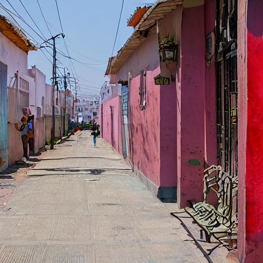 street Lima Peru lined with old residential houses summer watercolor 