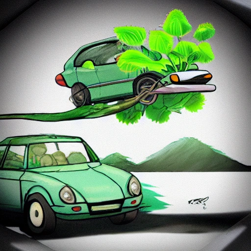 plant with a car in the sky anime style