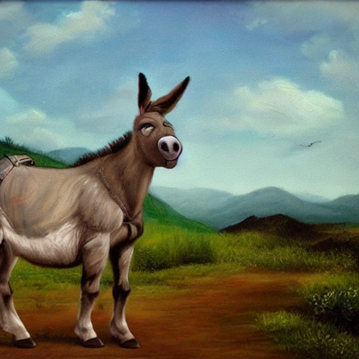 A Donkey talking with God, Oil Painting