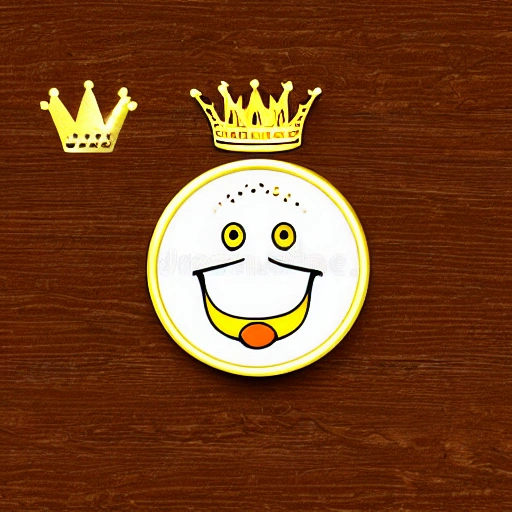 logo, white duck, gold coin in hand, crazy smile, gold crown, gold necklace, 2d illustration, vintage, sticker