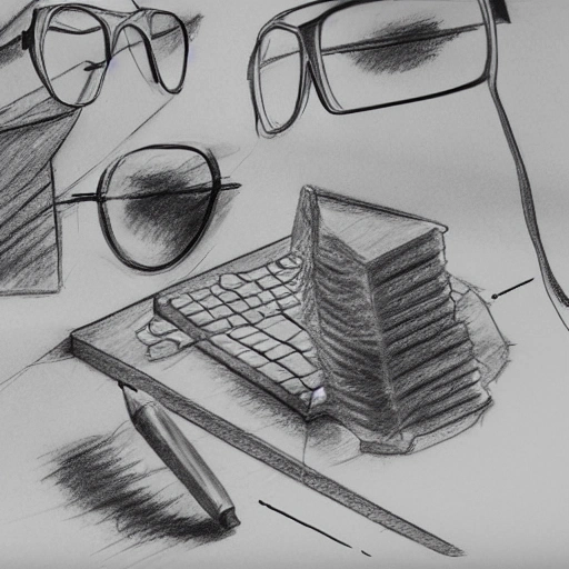 Men, geology, model 3D, laptop game, glasses., Pencil Sketch