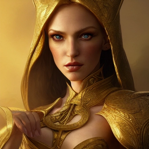 golden background, elegant, mature elf goddess portrait, trending on artstation, sharp focus, studio photo, intricate details, highly detailed, by greg rutkowski