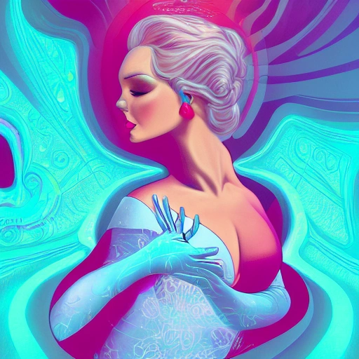 eternal lady, curvy woman, frozen background, beautiful, trending on artstation, Trippy, Trippy