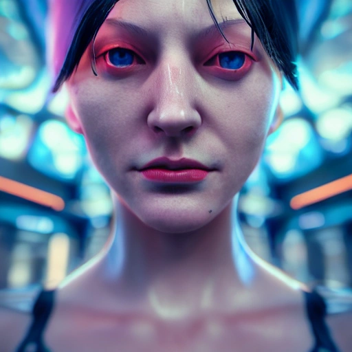 3D, side close up portrait of 1 cyberpunk girl, detailed face, spotlight, cyberpunk city, wired, multicolored, vibrant high contrast, hyperrealistic, photografic, 8k, epic ambient light, octane render, bareness, White-hair, 