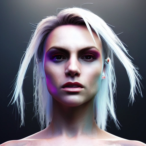 3D, side close up portrait of 1 cyberpunk girl, detailed face, spotlight, cyberpunk city, wired, multicolored, vibrant high contrast, hyperrealistic, photografic, 8k, epic ambient light, octane render, White-hair, 