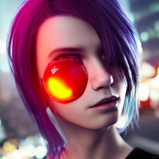 3D, side close up portrait of 1 cyberpunk girl, detailed face, spotlight, cyberpunk city, wired, multicolored, vibrant high contrast, hyperrealistic, photografic, 8k, epic ambient light, octane render, White-hair, Asian, cute, pure