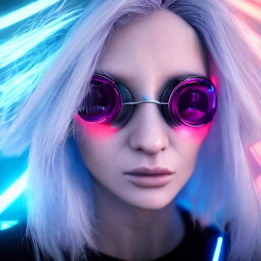 3D, side close up portrait of 1 cyberpunk girl, detailed face, spotlight, cyberpunk city, wired, multicolored, vibrant high contrast, hyperrealistic, photografic, 8k, epic ambient light, octane render, White-hair, Asian, cute, pure