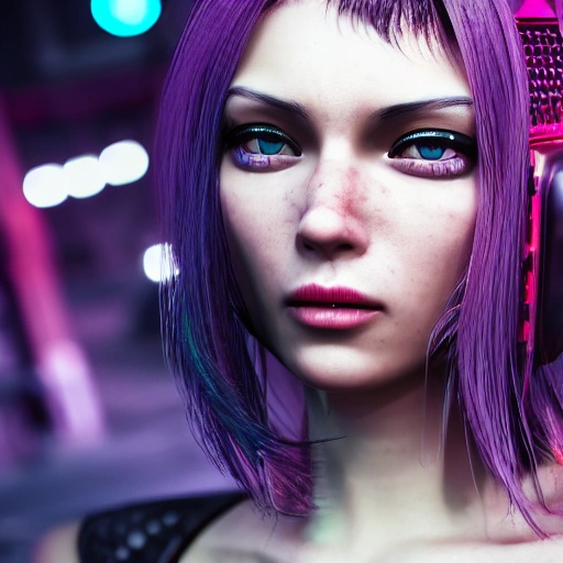 3D, side close up portrait of 1 cyberpunk girl, detailed face, s ...