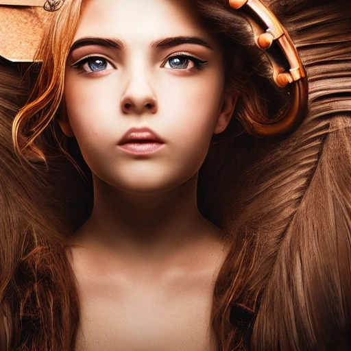 detailed, close up portrait of girl standing in a steampunk city with the wind blowing in her hair, cinematic warm color palette, spotlight, perfect symmetrical face,Front face, angel,干净