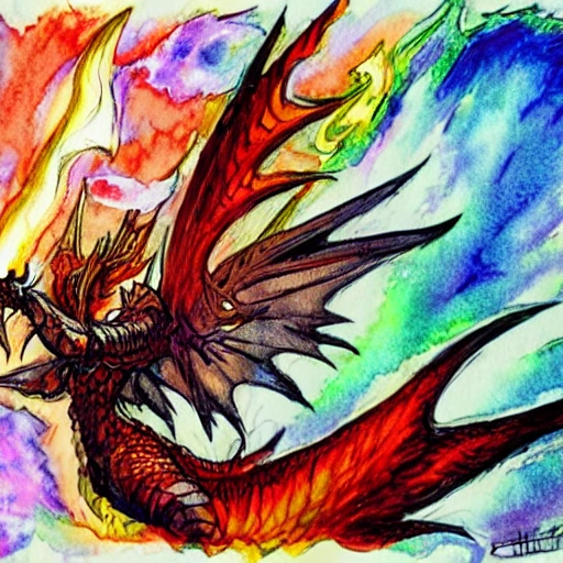 bahamut, final fantasy, fire, ice,  Water Color
