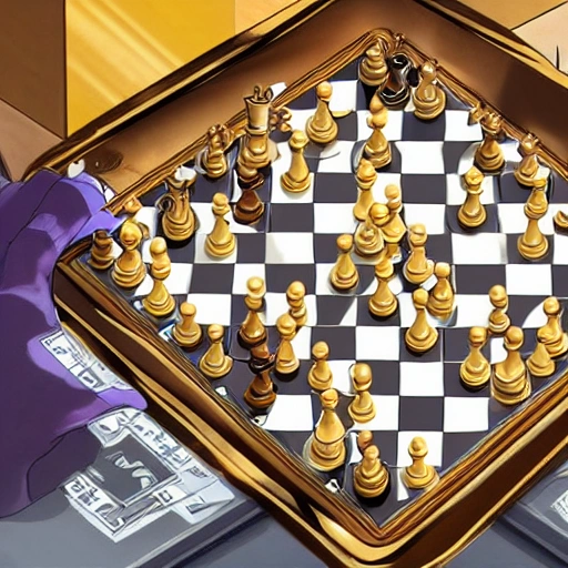 golden freezer playing chess, realistic