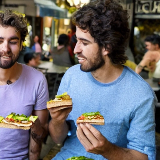 Dos Argentinos comiendo sandwich de milanesa