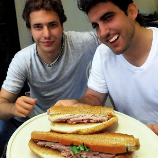 Dos Argentinos comiendo sandwich de milanesa