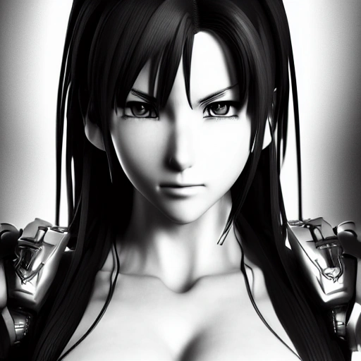 alluring highly detailed manga line art portrait of tifa, octane render uhd artwork by gustave dore