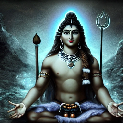 shiva setting in cave realsitic dark theme epic details 