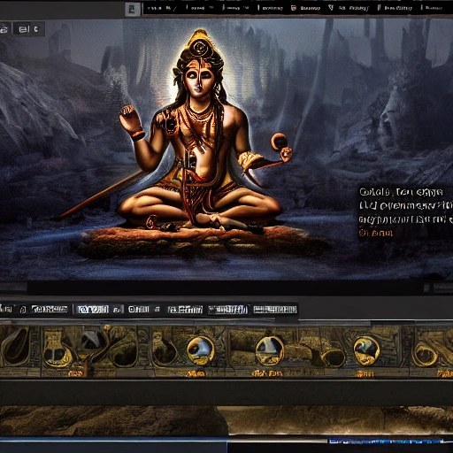 shiva setting in cave realsitic dark theme epic details 