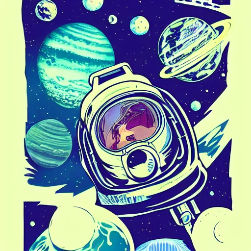 austronaut visiting new planet, future, ia, face, Trippy, tatto