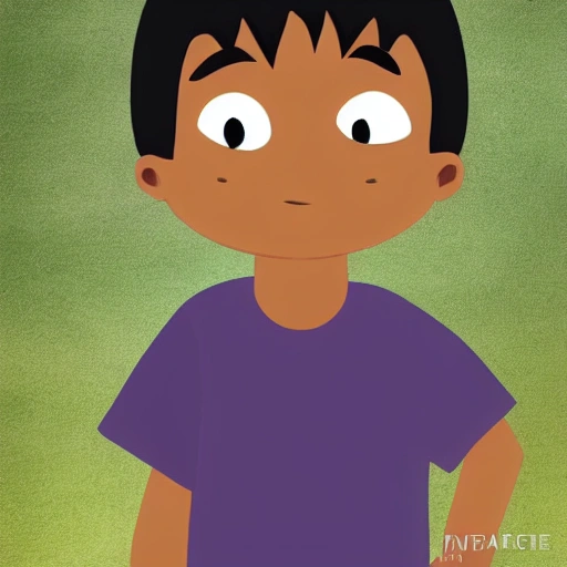 , Cartoon son Kevin, 6 years old, black hair, thin, light brown skin, dark brown eyes, likes dinosaurs