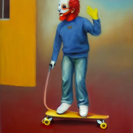 ronald mcdonald andando en skate, Oil Painting