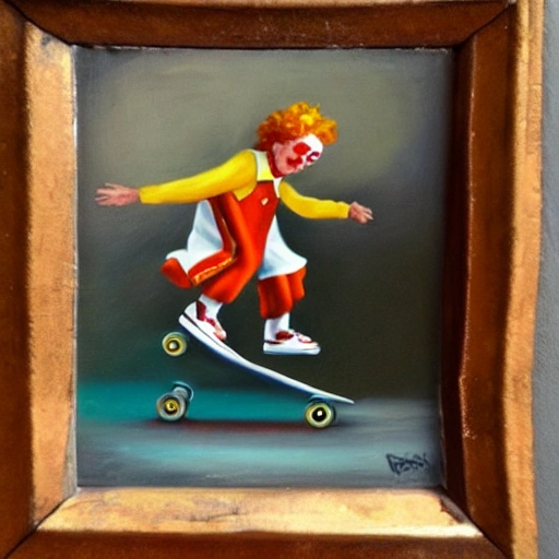 ronald mcdonald andando en skate, Oil Painting