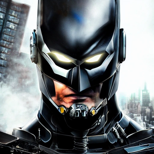 cyborg batman on darl streets, photo, realistic, detailed, 8k