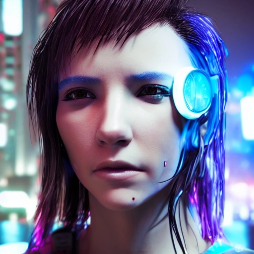 side close up portrait of 1 cyberpunk girl, detailed face, spotlight, cyberpunk city, wired, multicolored, vibrant high contrast, hyperrealistic, photografic, 8k, epic ambient light, octane render