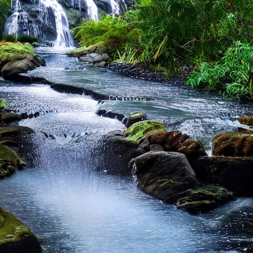 The water flows from top to bottom, and the background is advanced blue