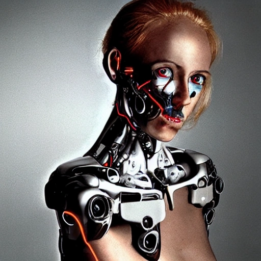 broken cyborg woman, real photo