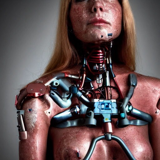 broken cyborg woman, real photo