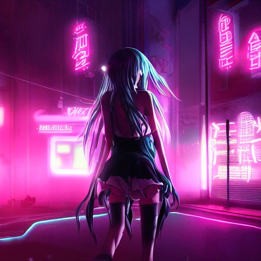 Neon style anime girl AsianRyoko - Illustrations ART street