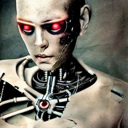 broken cyborg woman, real photo