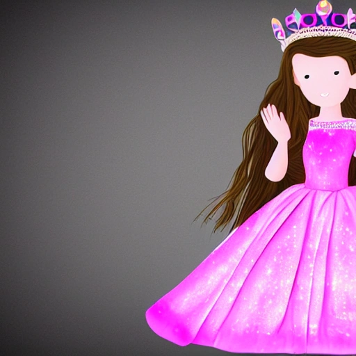 Little girl. princess, with crown, pink dress, medieval, 3D, Trippy