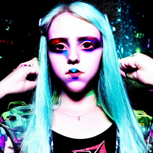 Girl cyberpunk photography realist , Trippy , face Billie Eillish 