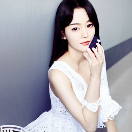 georgeous korean lady, white dress, short black hair, full body, portrait, real photo, no smile, 3d image, full color, beautiful face, with iphone,look like song hye-gyo.