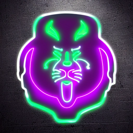 logo, futuristic, with a roaring lion, neon