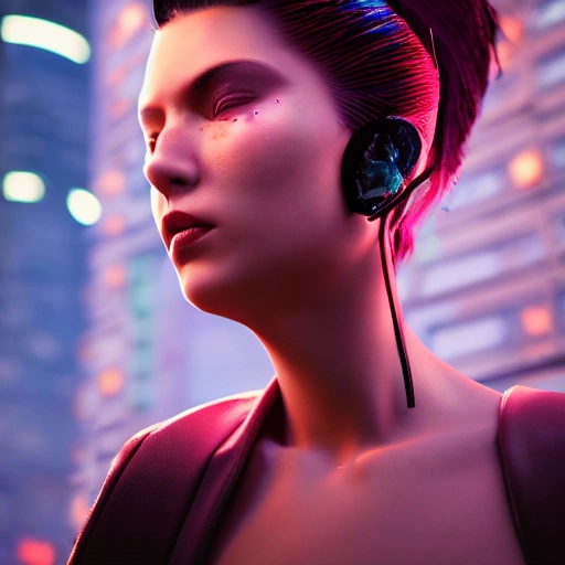 side close up portrait of 1 cyberpunk girl, detailed face, spotlight, cyberpunk city, wired, multicolored, vibrant high contrast, hyperrealistic, photografic, 8k, epic ambient light, octane render