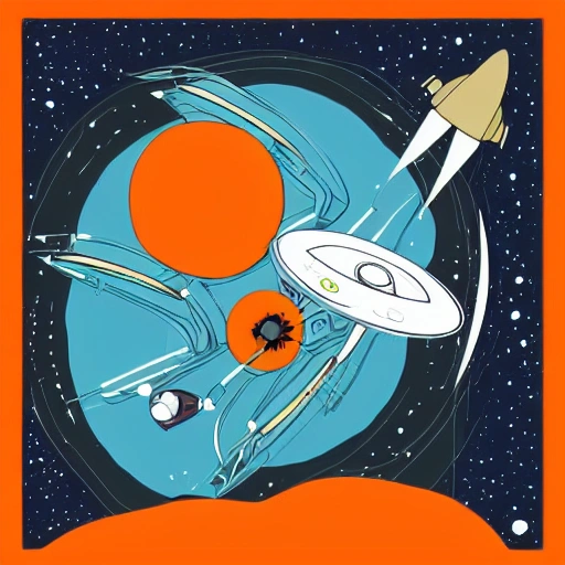 Create an ilustration of a futuristic spacecraft travelling thro ...