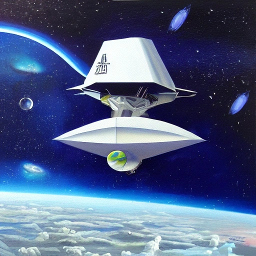 Create an ilustration of a futuristic spacecraft travelling through space-time to the past, Oil Painting