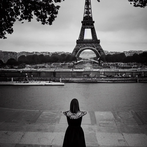 portrait photograph of cara delavine modeling with the Eiffel Tower in the backwards, highly detailed, depth of field