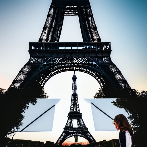 portrait photograph of  woman modeling with the Eiffel Tower in the backwards, highly detailed, depth of field